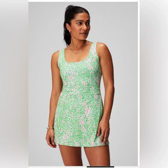 Fabletics Sporty Built in Short Dress Green Pink Floral Athletic Dress - Picture 1 of 11